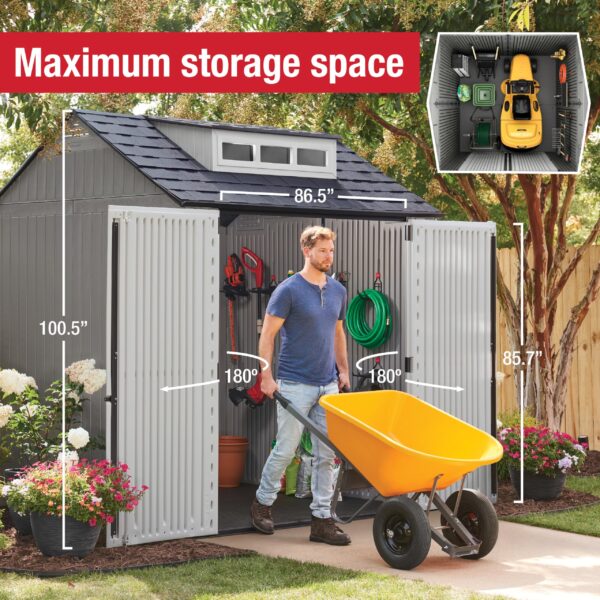 Extra Large Resin Outdoor Storage Shed With Floor (7 x 10 Ft.), Weather Resistant, Brown, Organization for Home/Lawn Mower/Backyard Equipment/Bike Storage/Pool Supplies - Image 9