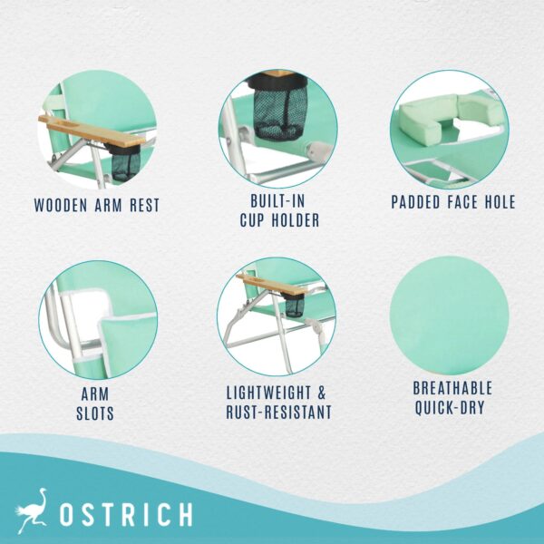 3N1 Lightweight Outdoor Lawn Beach Lounge Chair w/Footrest, Teal - Image 4