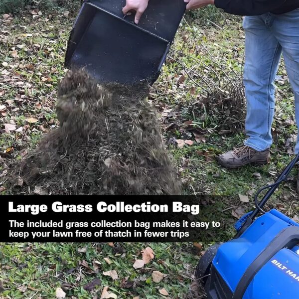 15 Amp Electric Dethatcher & Scarifier: 16" Width, 14.5-Gallon Bag, 2-in-1 Walk-Behind Lawn Tool - Image 5