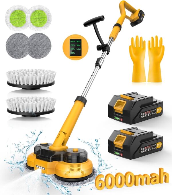 6000mAh Battery Electric Mop M1, 800RPM Cordless Electric Power Scrubber & Mops for Floor Cleaning, Best Automatic Spin Mops with Smart Display,Rotating Mop with LED Light & Water Spray-qimedo - Image 8
