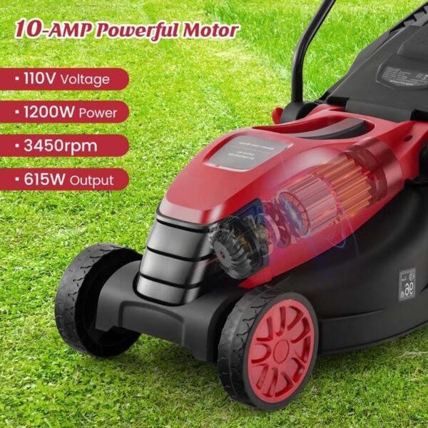 10 AMP 13" Electric Push Lawn Mower 2-in-1 Walk-Behind Lawnmower with Collection Box, 3 Adjustable Height Position - Image 15