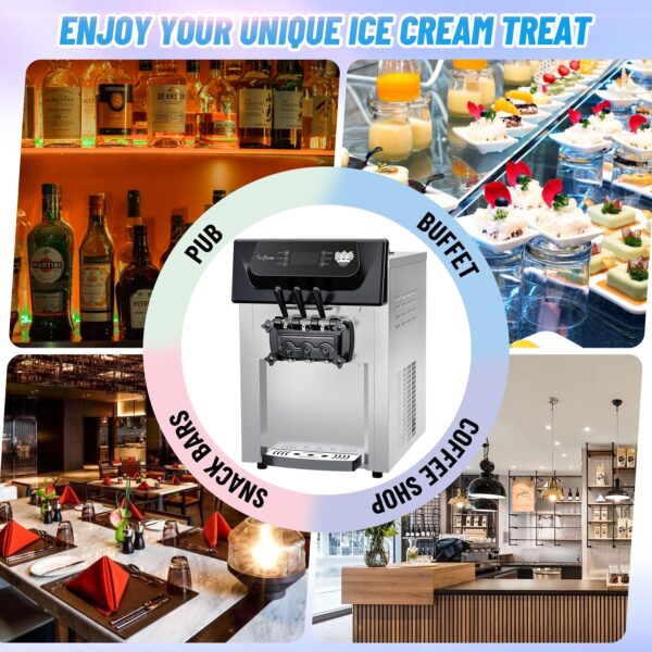 2200W Commercial Ice Cream Machine, 3 Flavor Soft Serve Ice Cream Machine, 5.3-7.4 Gal/Hr, with LCD Touch Screen, Automatic Cleaning, High Productivity for Home Snack Bar & Restaurants - Image 17