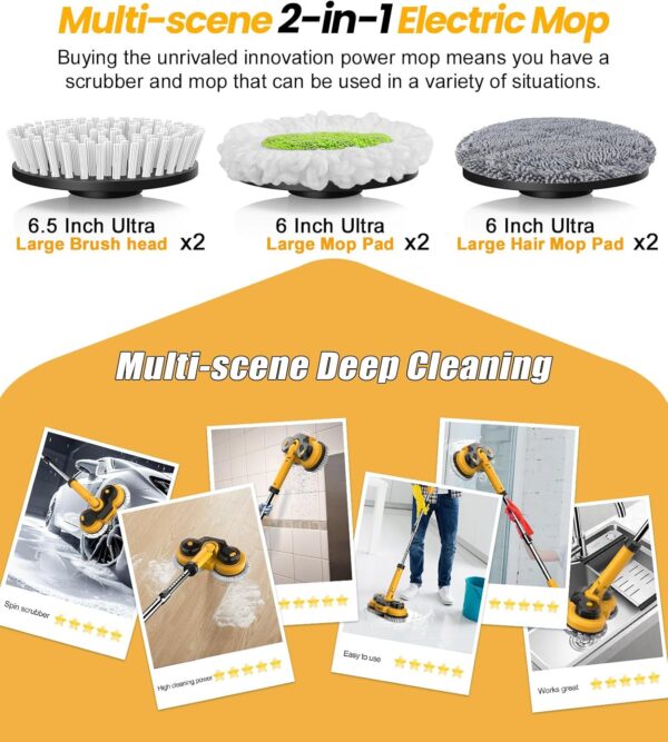 6000mAh Battery Electric Mop M1, 800RPM Cordless Electric Power Scrubber & Mops for Floor Cleaning, Best Automatic Spin Mops with Smart Display,Rotating Mop with LED Light & Water Spray-qimedo - Image 7