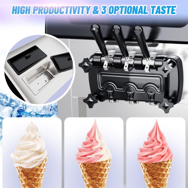 2200W Commercial Ice Cream Machine, 3 Flavor Soft Serve Ice Cream Machine, 5.3-7.4 Gal/Hr, with LCD Touch Screen, Automatic Cleaning, High Productivity for Home Snack Bar & Restaurants - Image 19