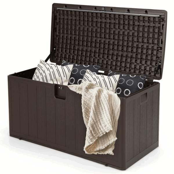 105 Gallon Deck Box, Extra Large Resin Storage Box with Lockable Lid for Cushions & Patio Furniture