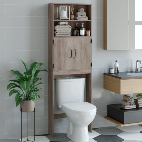 Rack, Bathroom Storage Cabinet over Toilet with 4-Tier Shelves and 2 Doors - Image 6