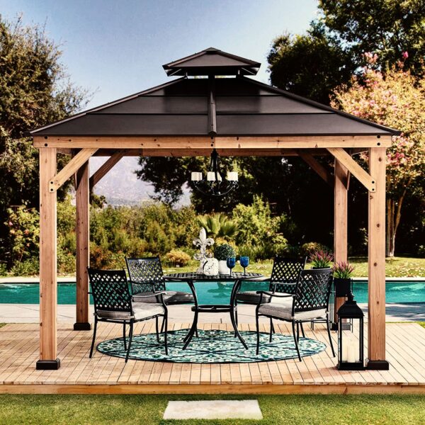 10 ft. x 10 ft. Cedar Framed Gazebo with Steel 2-Tier Hip Roof Hardtop - Image 3