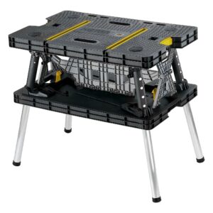 Portable Folding Table Tool Storage Stand Workbench Sawhorse w/ 12" Clamps