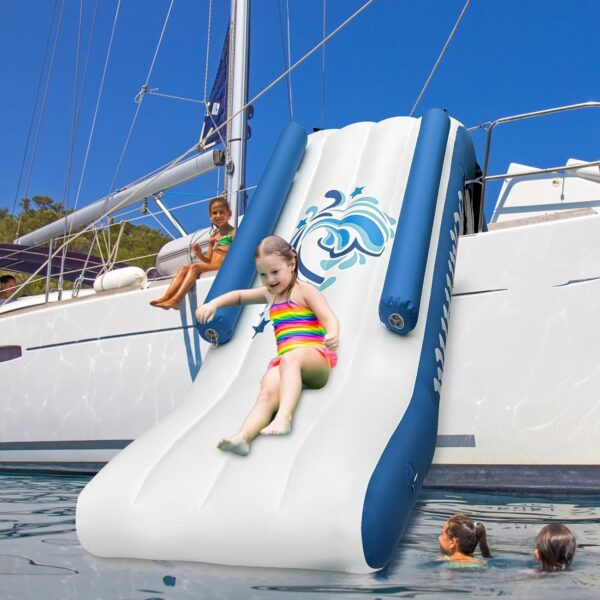 Pontoon Waterfall Slide, Inflatable Pontoon Boat Water Slide for Kids Backyard Pool Sea, Electric Air Pump & Storage Bag - Image 2