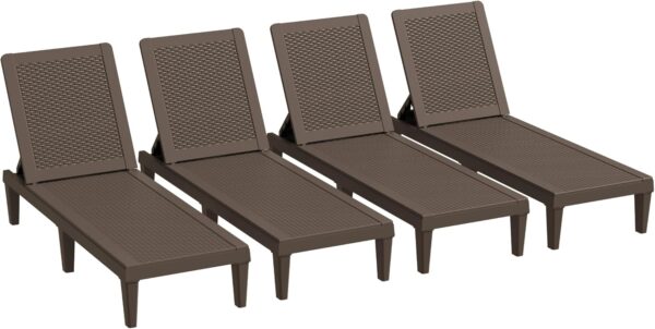 Outdoor Chaise Lounge Chair Set of 2 for Patio Poolside, Waterproof & Adjustable & Easy Assembly Sun Lounger for Outside Deck, Pool, Beach, Black
