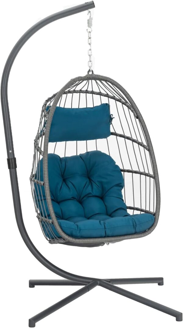 Indoor Outdoor Egg Hanging Chair with Stand, Patio Wicker Swing Egg Chair Indoor Swinging Chair Outdoor Hammock Egg Chair 350lbs Capacity for Patio Bedroom Balcony, Charcoal Grey (EG-001) - Image 23