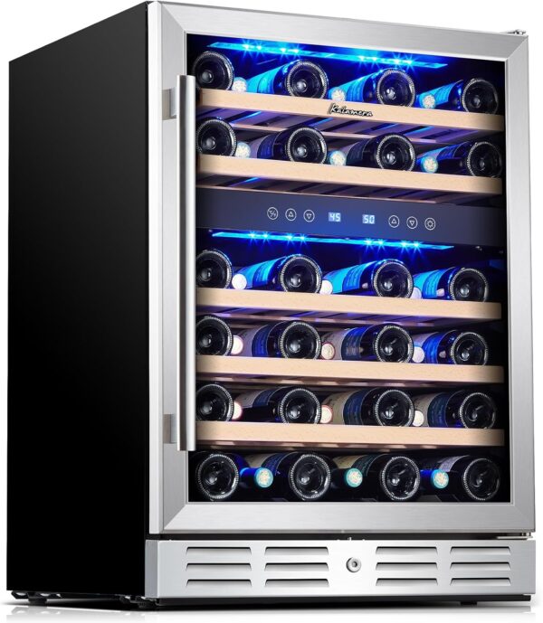 24 inch Wine Cooler, 46 Bottle - Dual Zone Built-in or Freestanding Fridge with Stainless Steel Reversible Glass Door, for Home, Kitchen, or Office. - Image 3