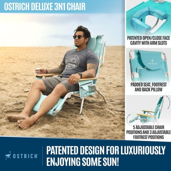 Ostrich Deluxe 3N1 Lightweight Outdoor Lawn Beach Lounge Chair w/Footrest, Aqua - Image 11