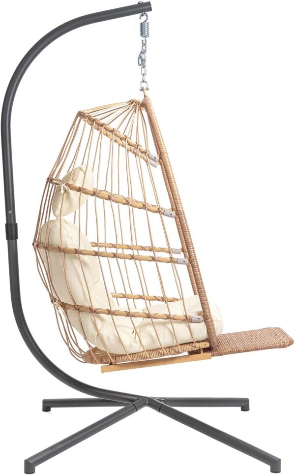 Indoor Outdoor Egg Hanging Chair with Stand, Patio Wicker Swing Egg Chair Indoor Swinging Chair Outdoor Hammock Egg Chair 350lbs Capacity for Patio Bedroom Balcony, Charcoal Grey (EG-001) - Image 17