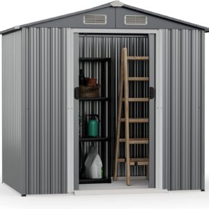 6' x 4' Outdoor Storage Shed, Weather-Resistant Galvanized Metal Tool House