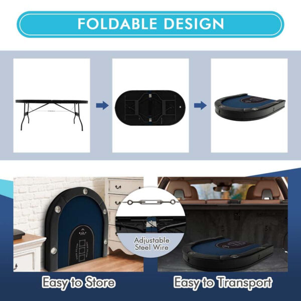 10 Players Folding Game Poker Table for Texas, Card Games, Casino Leisure Table with Cup Holder, 4 USB Ports, Extra Lights - Image 5