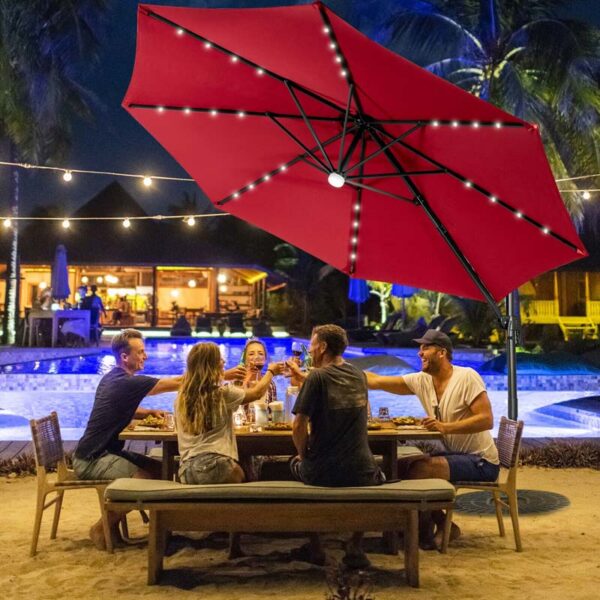 10 FT Cantilever Offset Patio Umbrella 28 Solar LED Lighted Market Umbrella with 3-Tilt Position, Crossed Base - Image 21