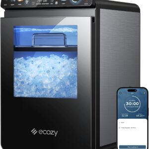 Nugget Ice Maker Countertop, Smart Pebble Ice Machine with APP Control, 44 lbs/24H Soft Pellet Chewable Ice with Self-Cleaning, Stainless Steel
