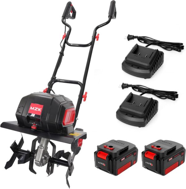40V 12-inch Cordless Garden Tiller, Battery Powered Garden Cultivator, 2 * 4.0Ah Battery and Fast Charger Included