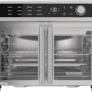 Fryer Toaster Oven Combo, 12 in 1 Countertop Convection Oven Cooks Food Fast, Fits a Whole Pizza or 6 Toast Slices, French Doors with Stainless Steel Finish