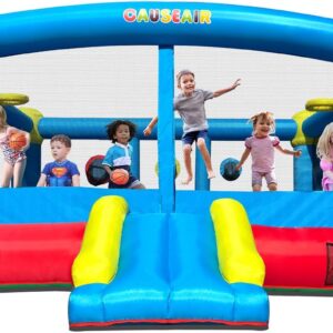 Big Inflatable Bounce House for Party Fun,15ft x 14.8ft,Double Basketball Hoop,Throw Ball Game,Reinforced PVC Bounce Floor,Jumping Bouncy Castle Holds 6 Kids