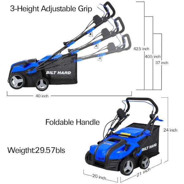 15 Amp Electric Dethatcher & Scarifier: 16" Width, 14.5-Gallon Bag, 2-in-1 Walk-Behind Lawn Tool - Image 7