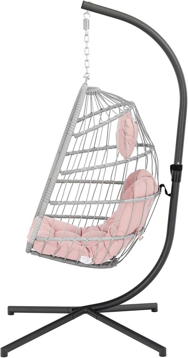 Indoor Outdoor Egg Hanging Chair with Stand, Patio Wicker Swing Egg Chair Indoor Swinging Chair Outdoor Hammock Egg Chair 350lbs Capacity for Patio Bedroom Balcony, Charcoal Grey (EG-001) - Image 14