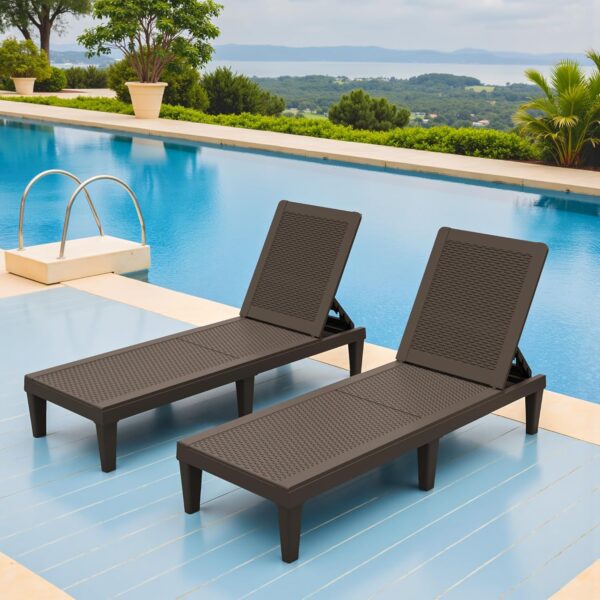 Outdoor Chaise Lounge Chair Set of 2 for Patio Poolside, Waterproof & Adjustable & Easy Assembly Sun Lounger for Outside Deck, Pool, Beach, Black - Image 2