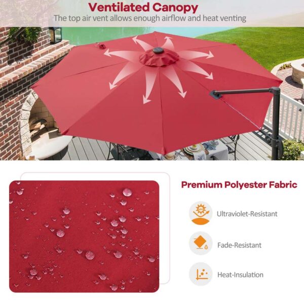 10 FT Cantilever Offset Patio Umbrella 28 Solar LED Lighted Market Umbrella with 3-Tilt Position, Crossed Base - Image 27