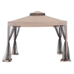 10 x 10 Foot Hampton Soft Top Steel Gazebo with Mosquito Netting, Brown