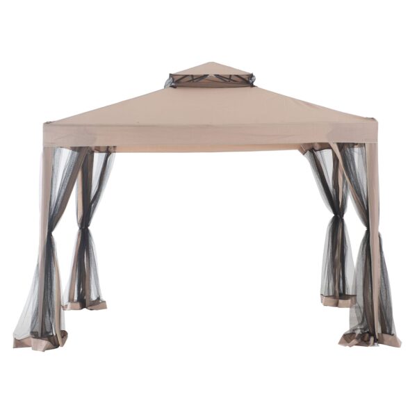 10 x 10 Foot Hampton Soft Top Steel Gazebo with Mosquito Netting, Brown
