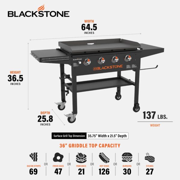 36 Inch 4 Burner Outdoor Propane Gas Grill with Side Shelves - Image 5