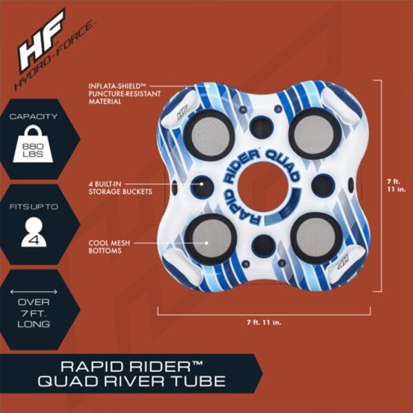 Rapid Rider Quad 4 Person Inflatable River Tube w/ Built-in Coolers - Image 3