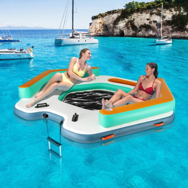 Inflatable Floating Dock, 8.7FT x 8.7FT Inflatable Dock Platform w/Detachable Ladder - Image 9