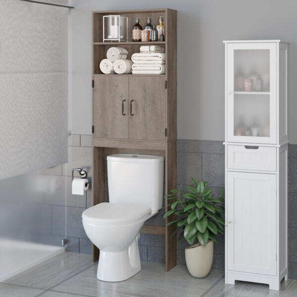 Rack, Bathroom Storage Cabinet over Toilet with 4-Tier Shelves and 2 Doors - Image 5
