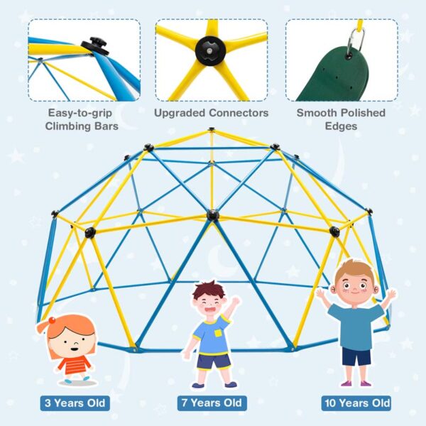 10 FT Geometric Dome Climber with Swing, Upgrade Jungle Gym Monkey Bar for Backyard, Outdoor Climbing Toys for Toddlers - Image 6