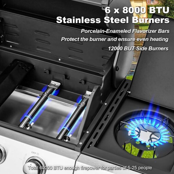 Upgraded 4 Burner BBQ Propane Gas Grill with Cast Iron Grates & Side Stove, 44,000 BTU Stainless Steel Burner Barbecue Grill for Patio, Camping, Outdoor Cooking MELLCOM - Image 10