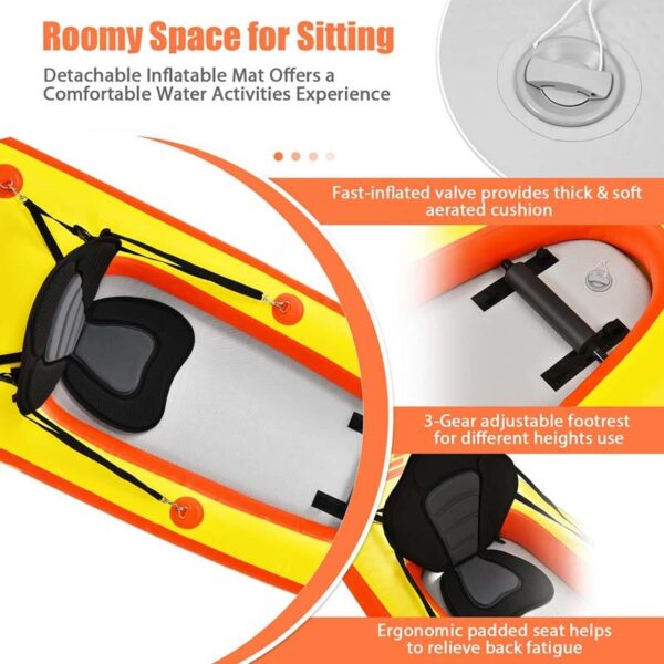1-Person Inflatable Kayak for Touring & Fishing with Adjustable Aluminum Oars, 11FT Portable Recreational Rowboat Canoe Raft - Image 11