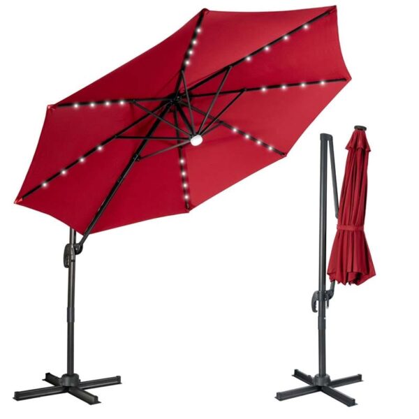 10 FT Cantilever Offset Patio Umbrella 28 Solar LED Lighted Market Umbrella with 3-Tilt Position, Crossed Base - Image 22