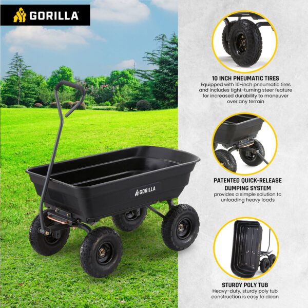 Poly Garden Dump Cart Camping Beach Wagon, 600 Pound Capacity - Image 4