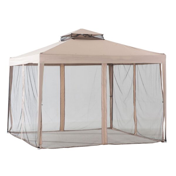 10 x 10 Foot Hampton Soft Top Steel Gazebo with Mosquito Netting, Brown - Image 2