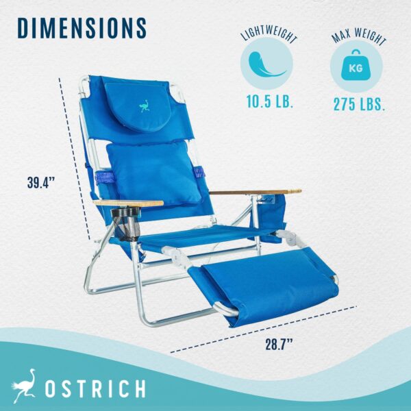 Ostrich Deluxe 3N1 Lightweight Outdoor Lawn Beach Lounge Chair w/ Footrest, Blue - Image 2