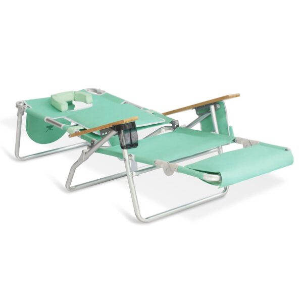 3N1 Lightweight Outdoor Lawn Beach Lounge Chair w/Footrest, Teal - Image 10