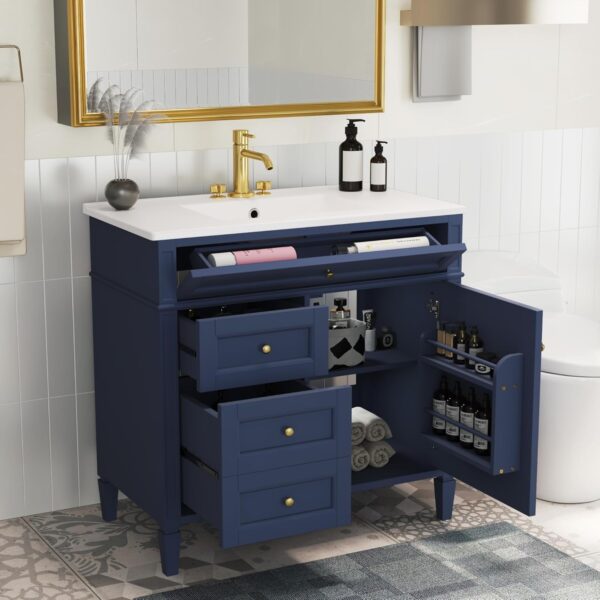 36" Bathroom Vanity with Single Sink Combo, Modern Undermount Bathroom Sink Cabinet with 2 Drawers and a Tip-Out Drawer, Freestanding Bathroom Vanities, Soft Closing, Solid Wood Frame - Image 5