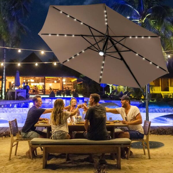 10 FT Cantilever Offset Patio Umbrella 28 Solar LED Lighted Market Umbrella with 3-Tilt Position, Crossed Base - Image 11