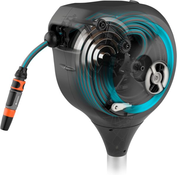 66' x 1/2" Automatic Retractable Garden Hose Reel on Metal Spike, 66' Outside Garden Hose Length, with 360° Rotation to Reach All Areas of Your Yard