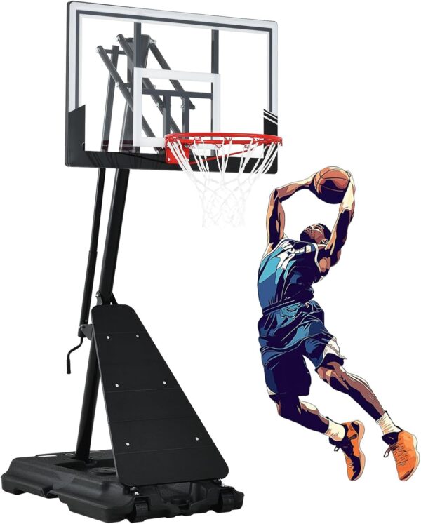 Basketball Hoop 48 Inch Backboard Portable Basketball Hoop Outdoor,5.3-10ft Stepless Regulation Crank Adjust Basketball Goal System - Image 2