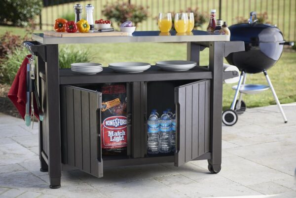 Outdoor Rolling Table Cart for Food Prep, Storage, Bar & Grill, Dark Brown - Image 6