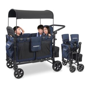 Original Stroller Wagon (4 Seater) - Collapsible Wagon Stroller with Seats with 5-Point Harnesses, Easy Access Zipper Door, and Removable Sun Canopy, Gray