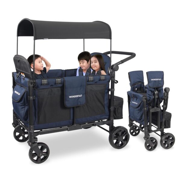 Original Stroller Wagon (4 Seater) - Collapsible Wagon Stroller with Seats with 5-Point Harnesses, Easy Access Zipper Door, and Removable Sun Canopy, Gray